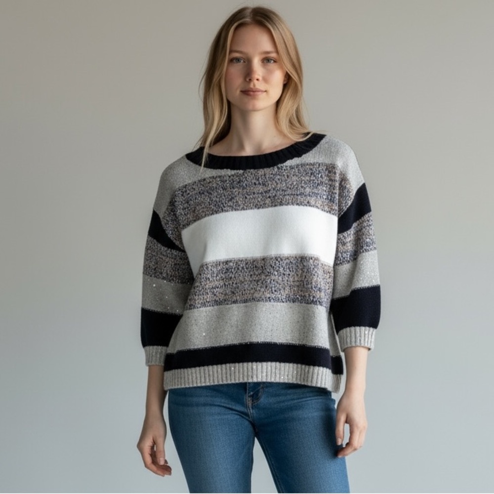 Soho Jeans New York & Company Womens Metallic Striped Sequin Knit Sweater Size M